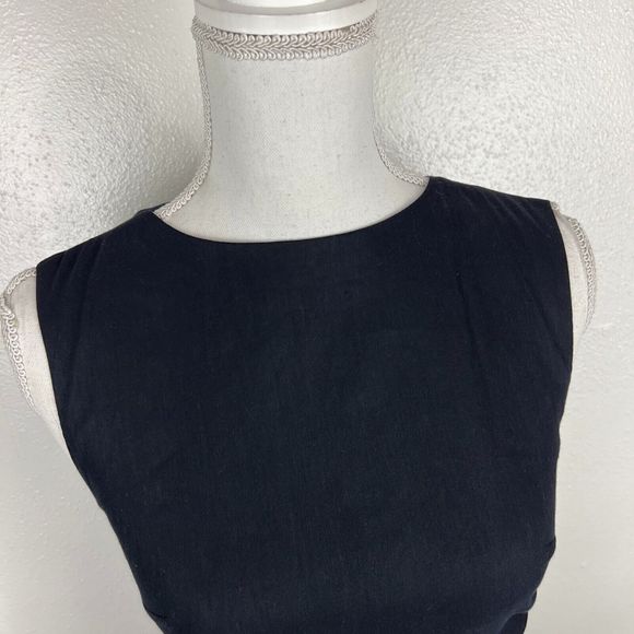 Nicole Miller Artelier Dress Women 4 Black Sleeveless Midi Drape Solid LBD Linen - Picture 7 of 14